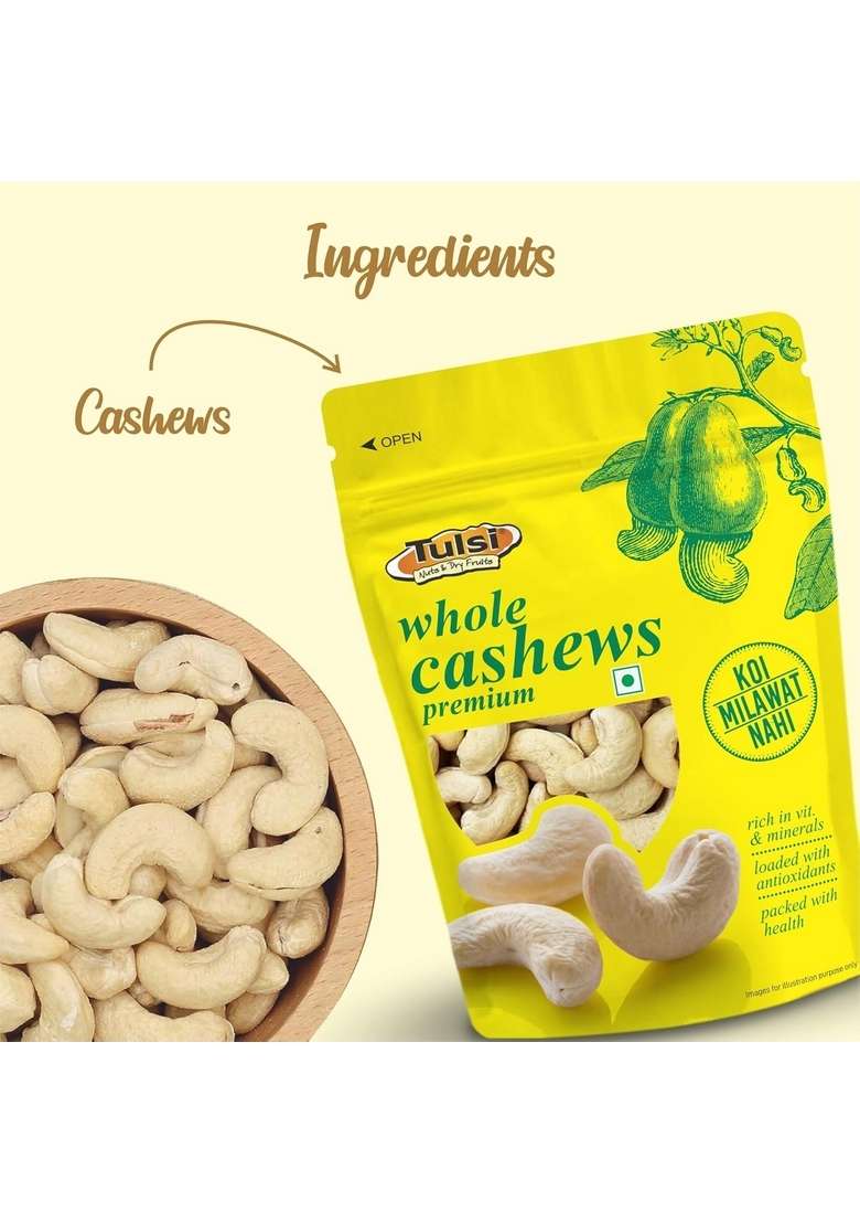Tulsi Whole Cashew Premium Grade W320 200G | Handpicked Kaju Nuts Raw Cashews Rich In Protein Source Of Dietary Fiber Farm Sourced - Indya