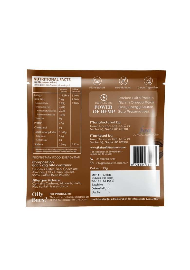Health Horizons Plant Protein Bite Hemp Nuts Paan And Coffee Flavours 100 Natural No Added Sugar 25G Pack Of 12 - Indya