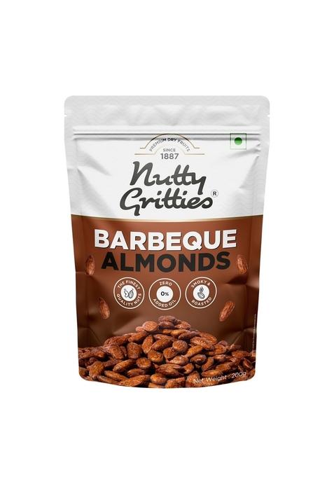 Nutty Gritties Party Snacks Barbeque Almonds Bbq 200G Healthy Snack Dry Roasted Non Fried Zero Oil Crunchy Tasty | Resealable Pouch