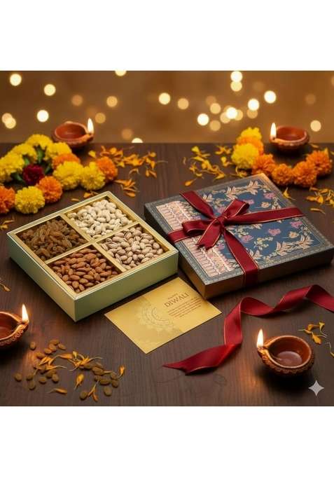 Fruitri Festive Delights Diwali Gift Hamper 400G – Roasted Almonds Cashews Pistachios Flavoured Raisins | Luxury Dry Fruits Box Celebration Set Gourmet Treat Corporate Family Gifting