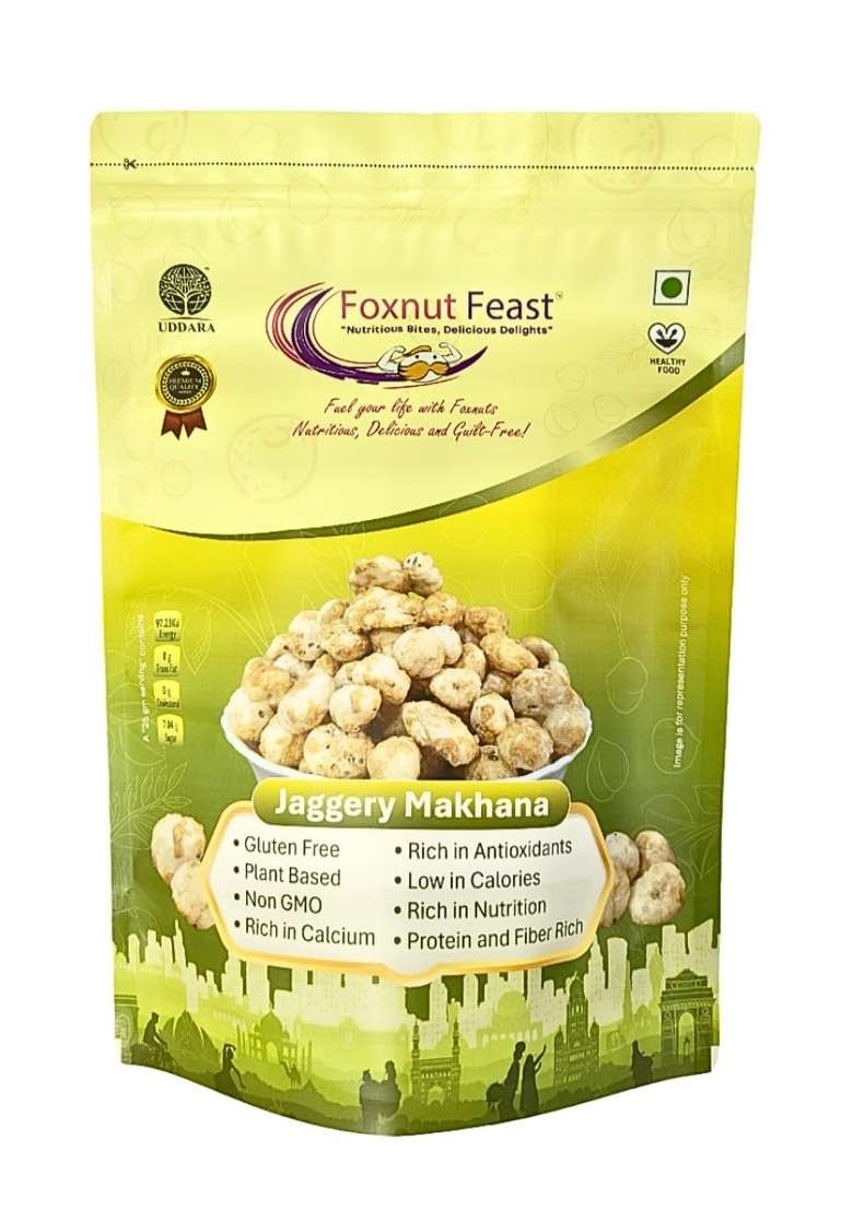 Foxnut Feast Premium Jaggery Makhana Gluten Free Lotus Seeds 170 Grams | Idle For Fasting Vrat During Ganpati Navratri Diwali And Other Festive Occasions — Is A Wholesome Sattvic Snack That Keeps You Energized Guilt - Indya