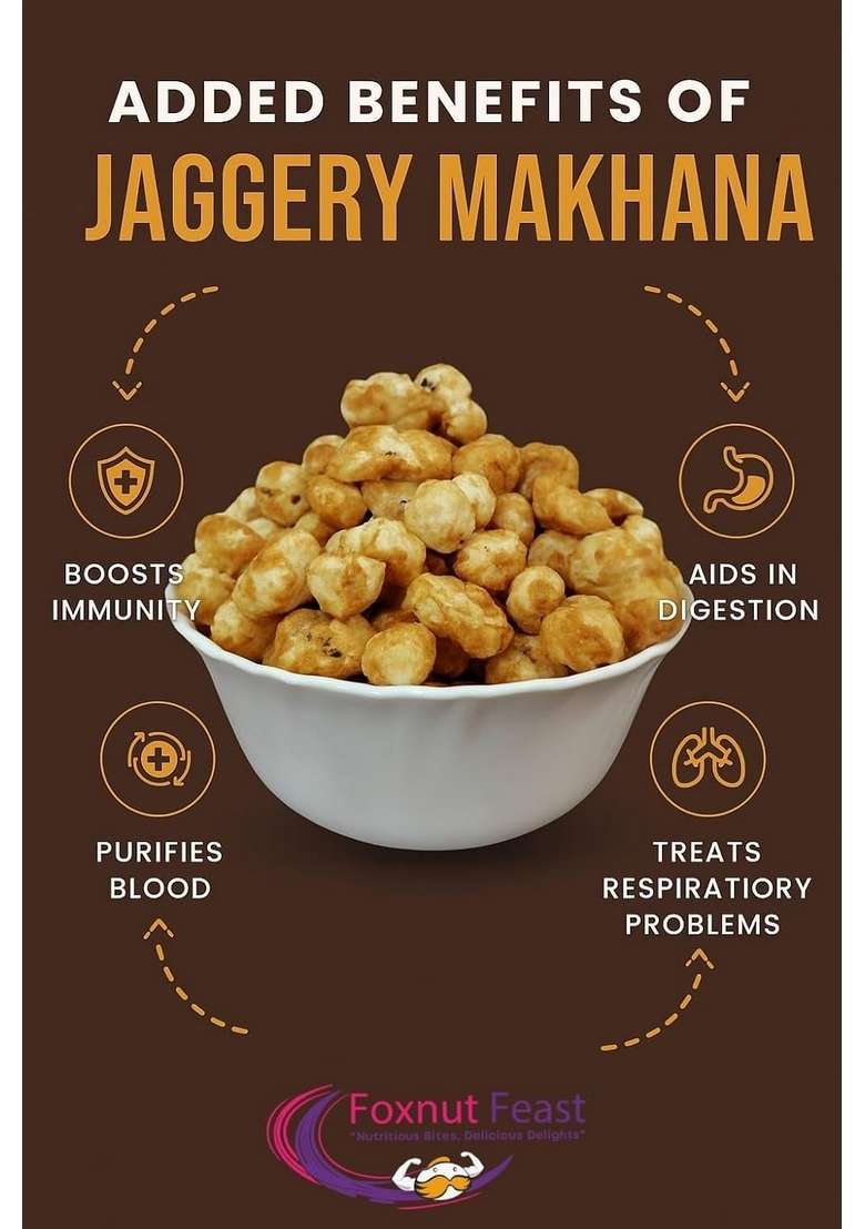 Foxnut Feast Premium Jaggery Makhana Gluten Free Lotus Seeds 170 Grams | Idle For Fasting Vrat During Ganpati Navratri Diwali And Other Festive Occasions — Is A Wholesome Sattvic Snack That Keeps You Energized Guilt - Indya
