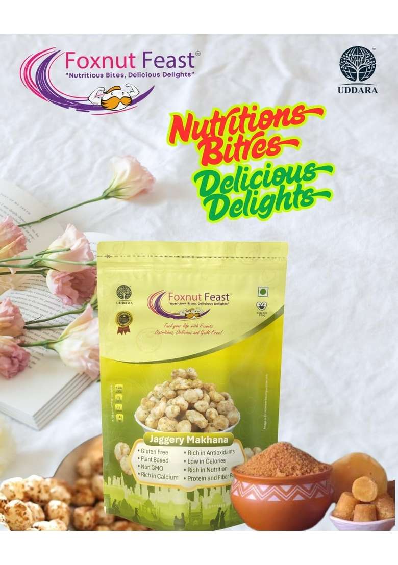 Foxnut Feast Premium Jaggery Makhana Gluten Free Lotus Seeds 170 Grams | Idle For Fasting Vrat During Ganpati Navratri Diwali And Other Festive Occasions — Is A Wholesome Sattvic Snack That Keeps You Energized Guilt - Indya