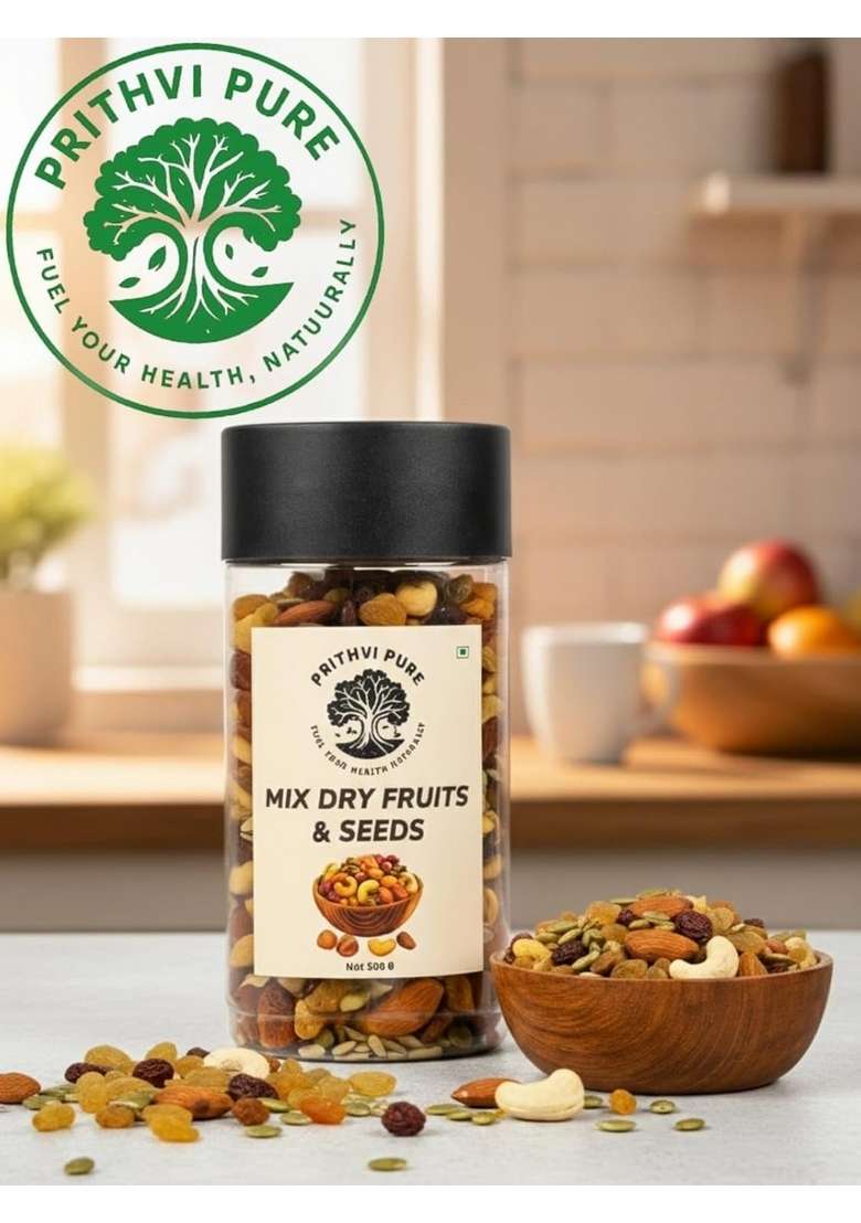Prithvi Pure Premium Mixed Dry Fruits And Seeds 500G Pack Nutritious Blend Of Nuts Resealable Package For Daily Snacking Cooking - Indya