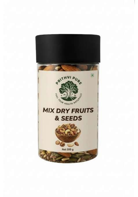 Prithvi Pure Premium Mixed Dry Fruits And Seeds 500G Pack Nutritious Blend Of Nuts Resealable Package For Daily Snacking Cooking