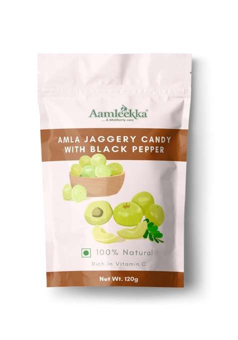 Aamleekka Amla Jaggery With Black Pepper Candy 120G | Export Quality 100 Natural Healthy Without Chemicals Delicious And Nutritious Sugar Pack Of 1