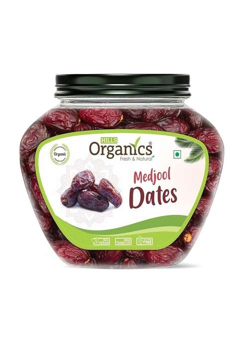 Hills Organics 100 Fresh Natural Jumbo Medjoul King Size Medjool Dates | Rich Source Of Potassium Iron No Added Sugar Or Preservatives Low Gi Energy Snack Khajoor Khajur 500 Gm Jar Pack 1