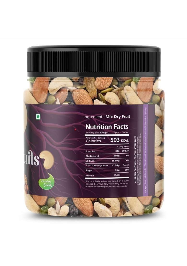 Royal Roots Healthy Mixed Dry Fruits Nutmix|Blend Of Dried Almonds Cashews Black Green Raisins Cranberries More 450G - Indya