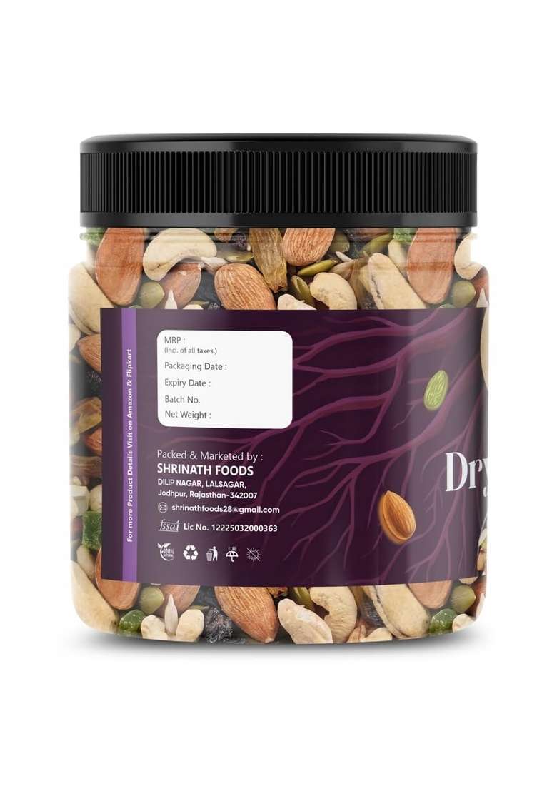 Royal Roots Healthy Mixed Dry Fruits Nutmix|Blend Of Dried Almonds Cashews Black Green Raisins Cranberries More 450G - Indya