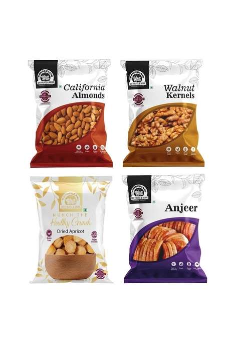 Wonderland Foods Device 400G 100G X 4 Dry Fruits Combo Pack Of Almonds Figs Walnut Kernels Apricots | Badam Anjeer Akhrot Khumani