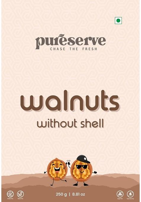 Pureserve Premium California Walnut Kernels 250G Whole Fresh Handpicked Akhrot Giri | Rich In Omega 3 Protein Antioxidants Dry Fruit