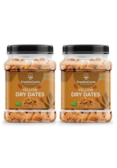 Freshocartz Yellow Dry Dates Pack Of 2 2Kg 1Kg×2 Jar | Premium Sukha Khajoor Natural Chuhara Sweet Kharak Traditional Indian Kharek For Festive Use Everyday Snacking