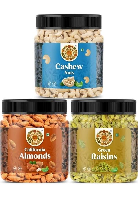 Raleigh Nuts Almonds Cashews Green Raisins | Dry Fruits Combo Pack Healthy Snack Rich In Protein 100G Each Total 300G