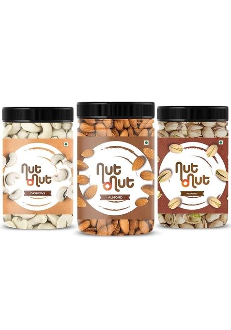 Nut O Dry Fruits Combo Pack 750 Gm Cashew W240 250Gm Almond Pista 250G | Healthy Snacking Kaju Badam Natural Crunchy Nuts Mix And Diwali Gift