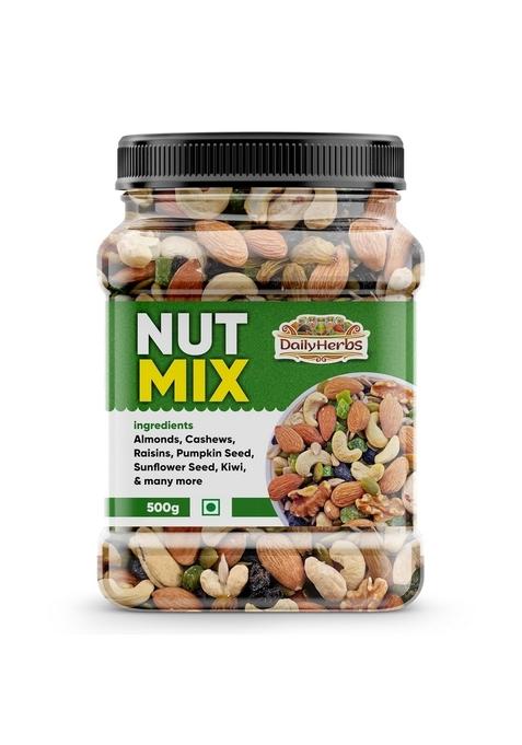 Dailyherbs Nut Mix 500Gm | Dried Almonds Black Raisins Cashewnuts Cranberries Dates Many More High Energy Dry Fruit Snacks Ultimate Diet Snack