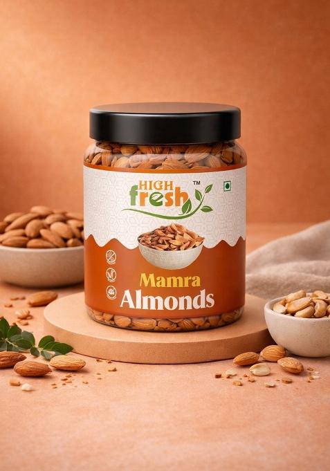 Highfresh Premium Mamra Almonds 250 Gm | Badam Giri High In Fiber Boost Immunity Whole Natural Hygienically Packed Healthy Snacks For Adults Kids [Jar Pack]