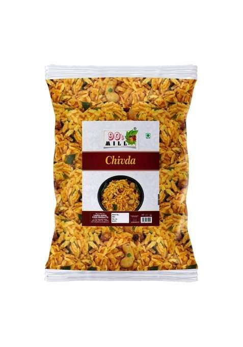 90'S Mill Authentic Marathi Organic Chivda Namkeen | Badam Kaju Kishmish Peanut Chiwda Chevda Healthy Indian Snacks Crispy Fresh Snack No Preservatives 250 1Pack