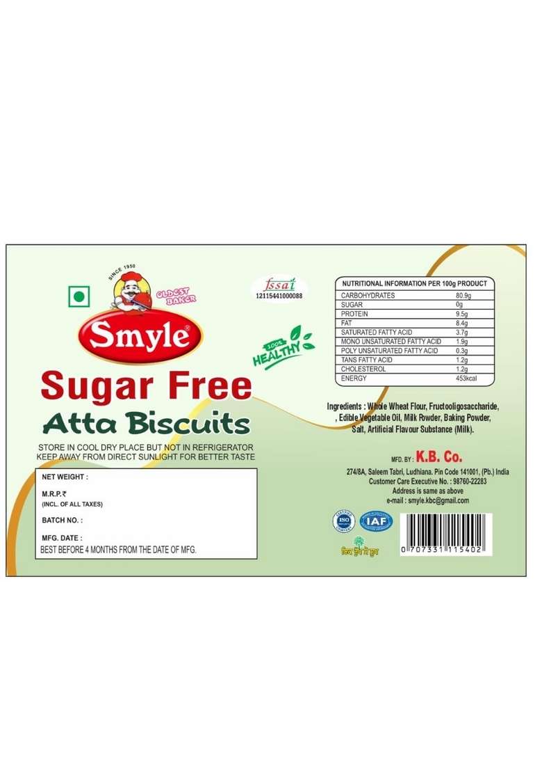 Smyle | Handmade Sugar Free Atta Biscuits Digestive And Healthy Diabetic Friendly Rich In Fibre 250G Per Tray Pack Of 2 Trays 500G Net Weight Combined Whole Wheat Flour - Indya