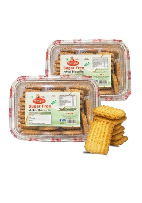 Smyle | Handmade Sugar Free Atta Biscuits Digestive And Healthy Diabetic Friendly Rich In Fibre 250G Per Tray Pack Of 2 Trays 500G Net Weight Combined Whole Wheat Flour
