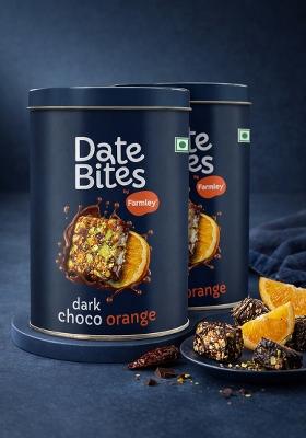 Farmley Dark Choco Orange Date Bites Tin Jar 200G I Dry Fruits Nuts Chocolate Flavoured Healthy Sweets No Added Sugar Pack Of 2
