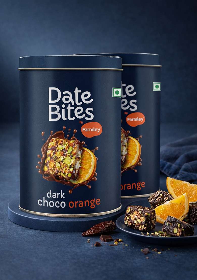 Farmley Dark Choco Orange Date Bites Tin Jar 200G I Dry Fruits Nuts Chocolate Flavoured Healthy Sweets No Added Sugar Pack Of 2 - Indya