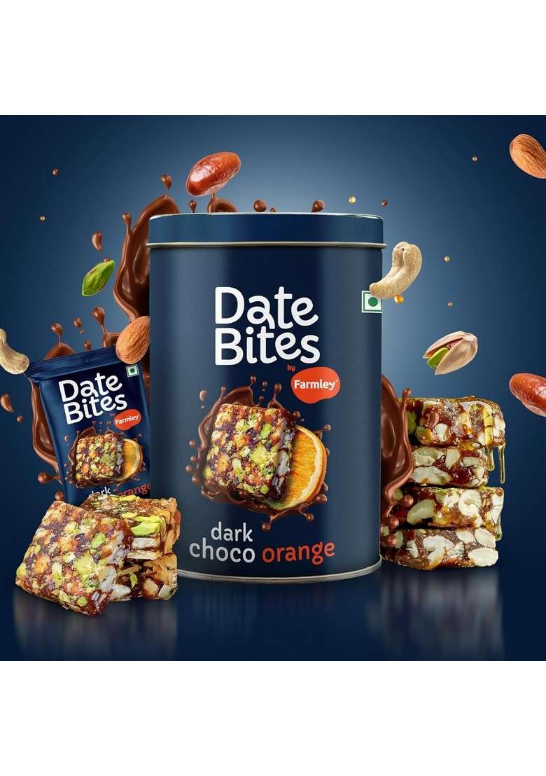 Farmley Dark Choco Orange Date Bites Tin Jar 200G I Dry Fruits Nuts Chocolate Flavoured Healthy Sweets No Added Sugar Pack Of 2 - Indya