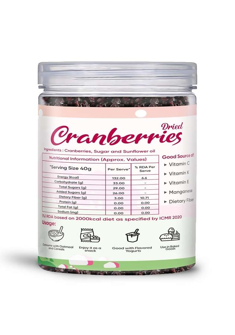 Fabeato Premium Dried Cranberries 250G Cranberry Healthy Snack For Kids And Adults Sweet Sliced Rich In Antioxidants Fiber No Preservatives - Indya