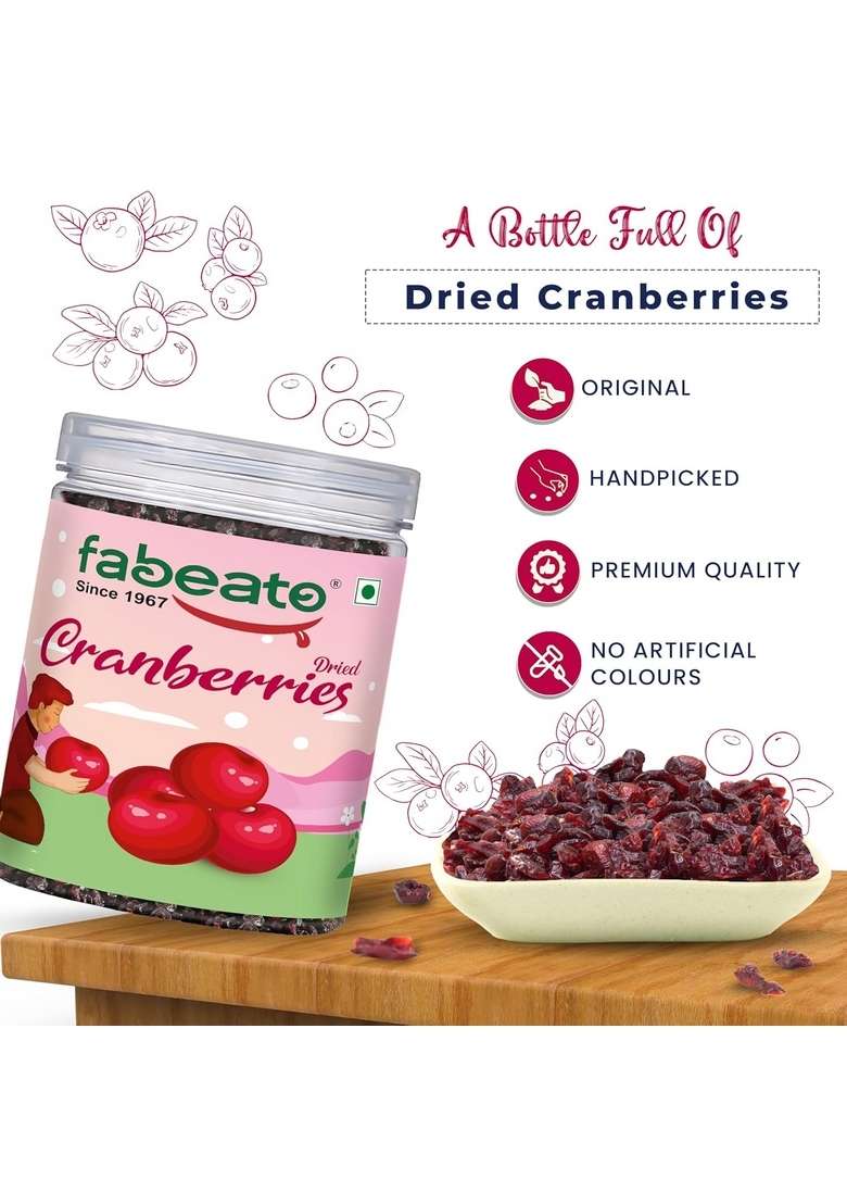 Fabeato Premium Dried Cranberries 250G Cranberry Healthy Snack For Kids And Adults Sweet Sliced Rich In Antioxidants Fiber No Preservatives - Indya
