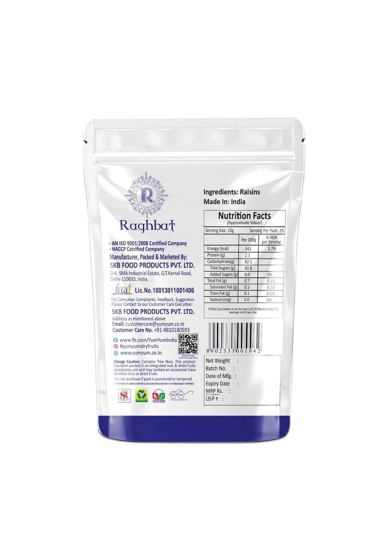 Raghbat Pure Raisins Seedless Kishmish 500G Source Of Potassium Premium Dry Fruits Green - Indya