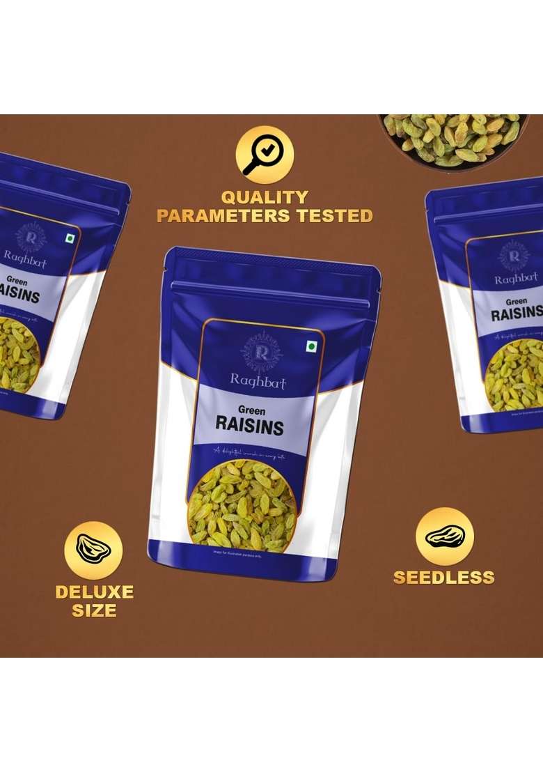 Raghbat Pure Raisins Seedless Kishmish 500G Source Of Potassium Premium Dry Fruits Green - Indya