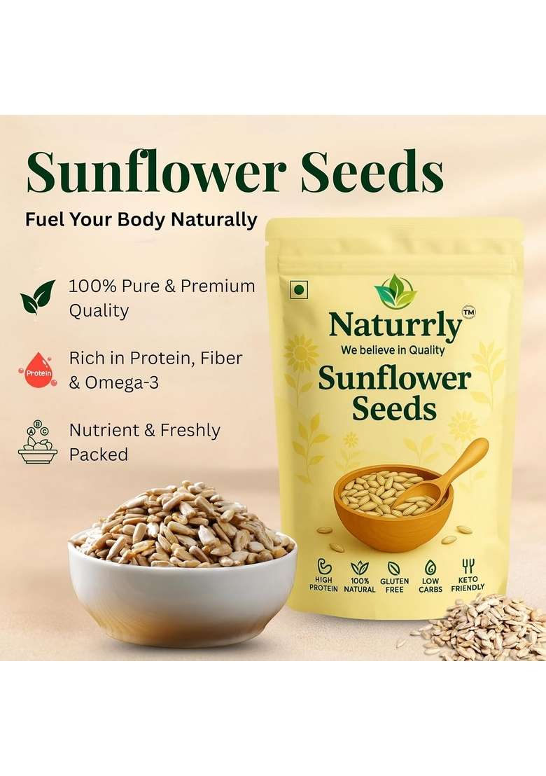 Naturrly We Believe In Quality Sunflower Seeds | Premium Raw Edible High Protein Low Carb Gluten Free Healthy Crunchy Superfood Snack For Heart Health Immunity Energy 200G - Indya