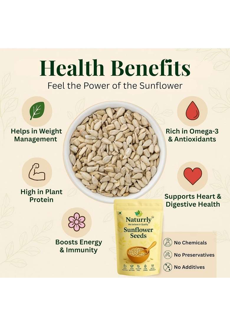 Naturrly We Believe In Quality Sunflower Seeds | Premium Raw Edible High Protein Low Carb Gluten Free Healthy Crunchy Superfood Snack For Heart Health Immunity Energy 200G - Indya