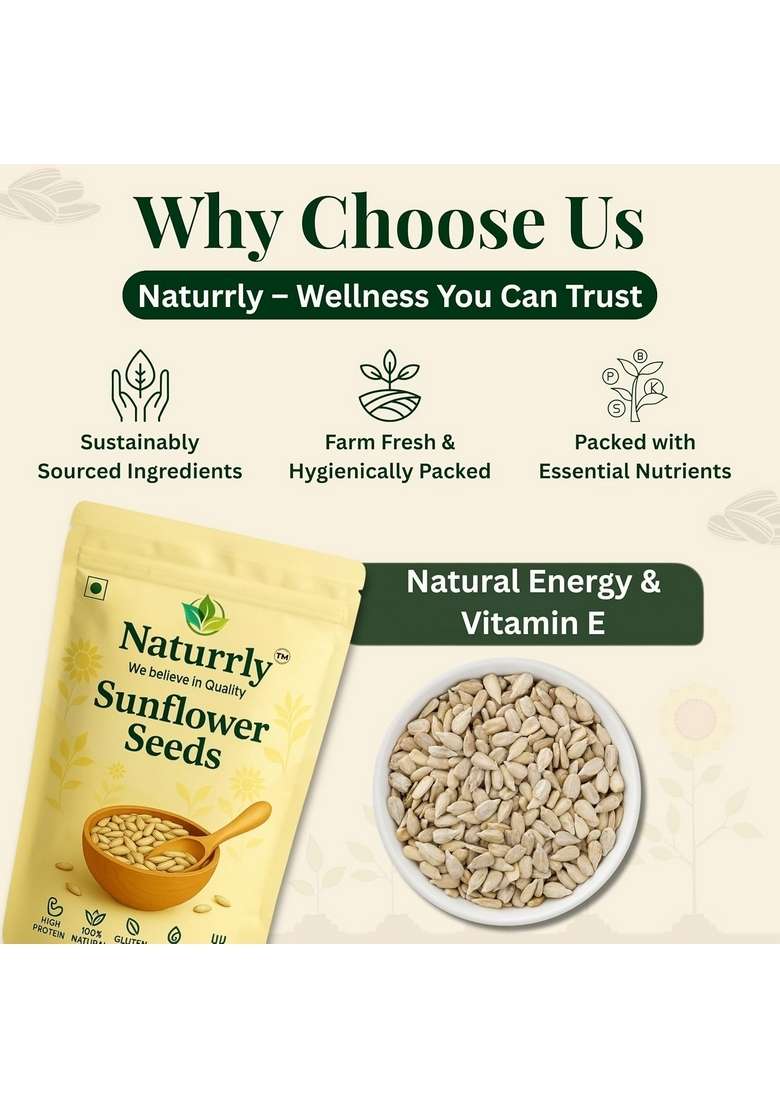 Naturrly We Believe In Quality Sunflower Seeds | Premium Raw Edible High Protein Low Carb Gluten Free Healthy Crunchy Superfood Snack For Heart Health Immunity Energy 200G - Indya