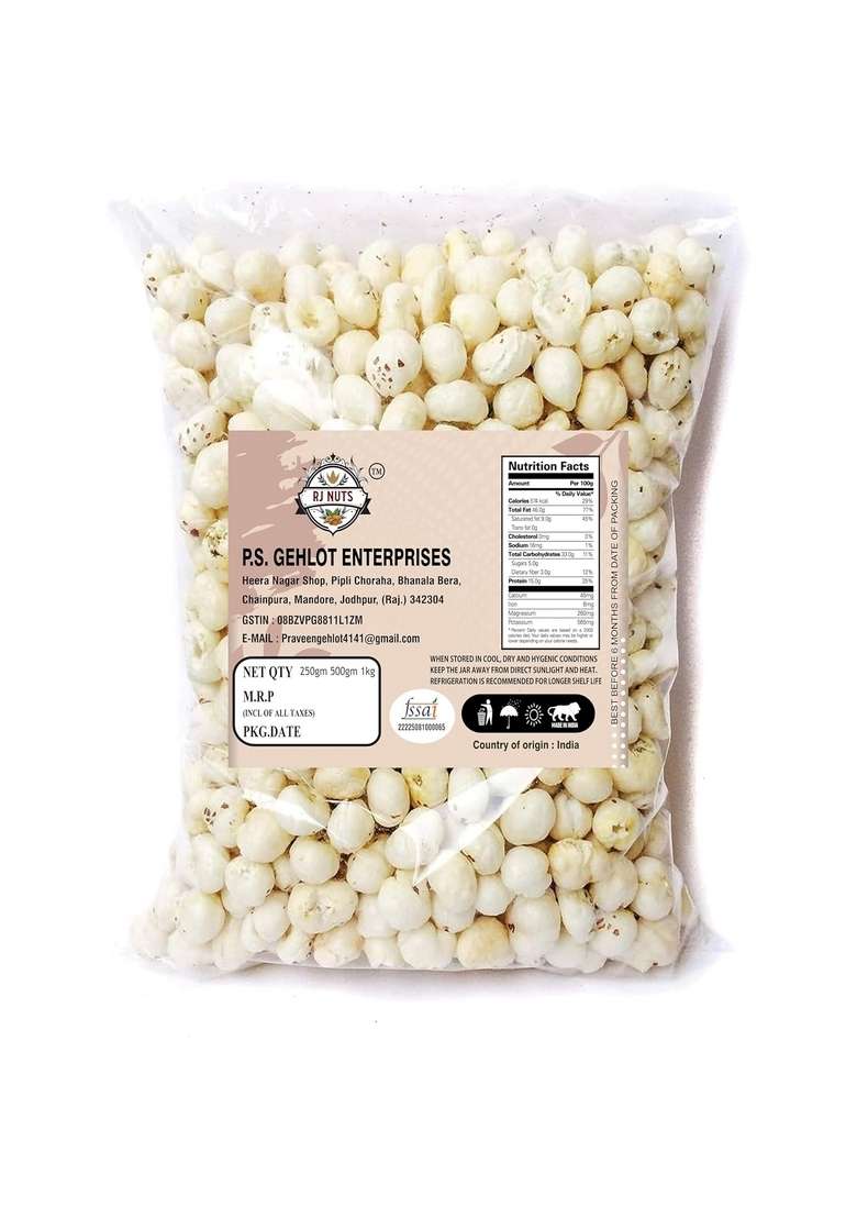 Rj Nuts Nutss Premium Fox Phool Makhana | Pesticide Free Handpicked Jumbo Size Direct From Farm Natural Crunchy Fit For Fasting Hygienically Packed 1 Kg - Indya