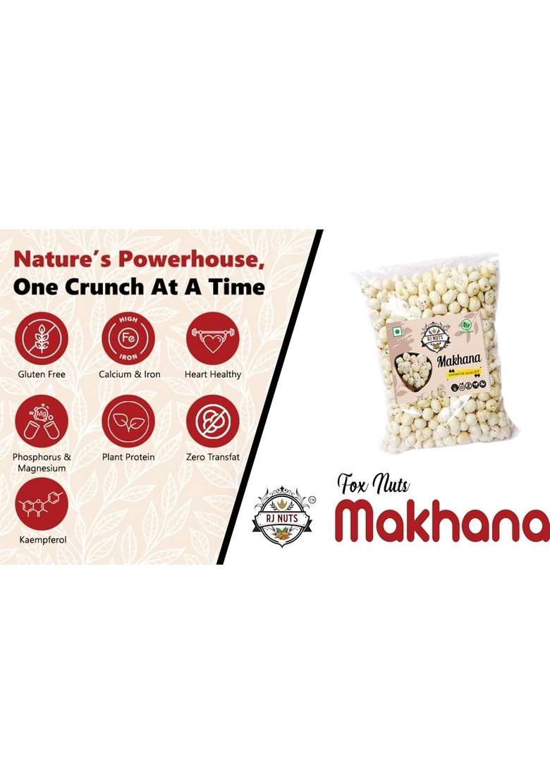 Rj Nuts Nutss Premium Fox Phool Makhana | Pesticide Free Handpicked Jumbo Size Direct From Farm Natural Crunchy Fit For Fasting Hygienically Packed 1 Kg - Indya