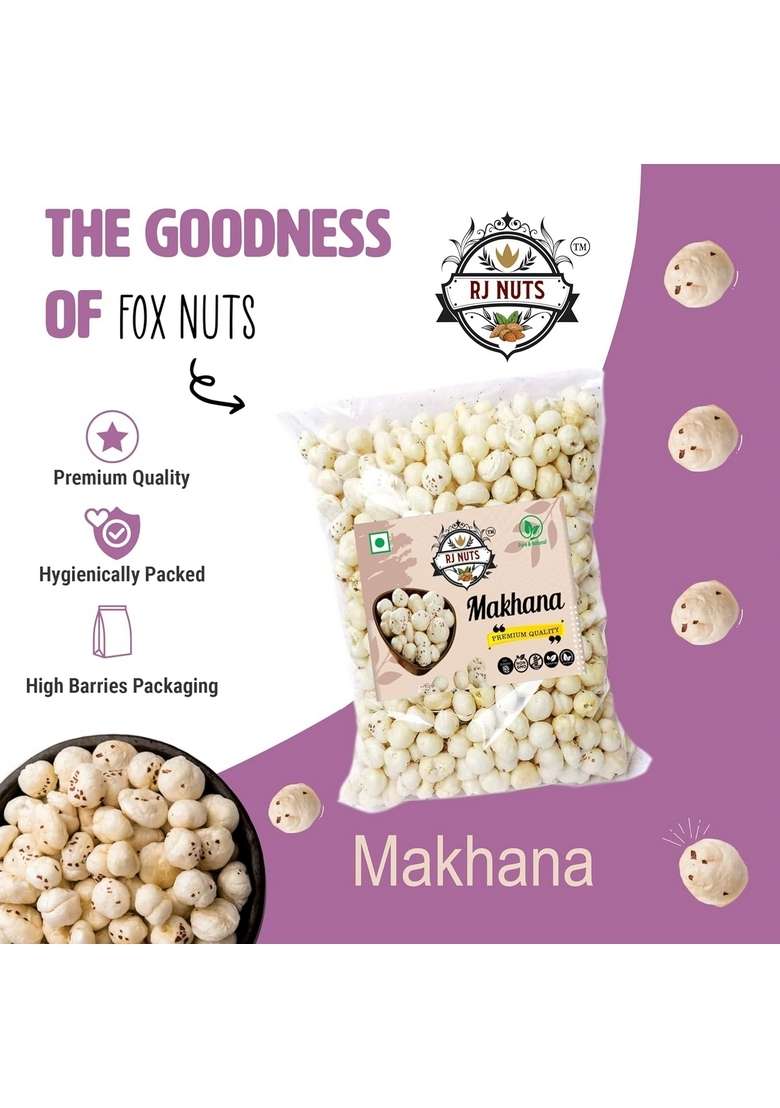 Rj Nuts Nutss Premium Fox Phool Makhana | Pesticide Free Handpicked Jumbo Size Direct From Farm Natural Crunchy Fit For Fasting Hygienically Packed 1 Kg - Indya