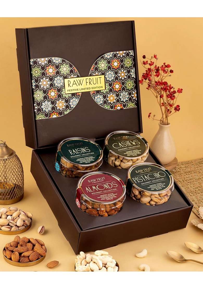 Hyperfoods Hyperfoods® Christmas Gift 495 Grams Dry Fruits Hamper Cashews Almonds Raisins Pistachios New Year Gifts Dryfruit Box Happy Combo Pack Dryfruits - Indya