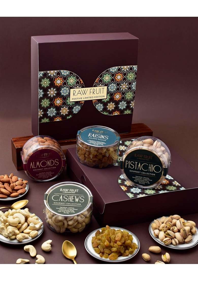 Hyperfoods Hyperfoods® Christmas Gift 495 Grams Dry Fruits Hamper Cashews Almonds Raisins Pistachios New Year Gifts Dryfruit Box Happy Combo Pack Dryfruits - Indya
