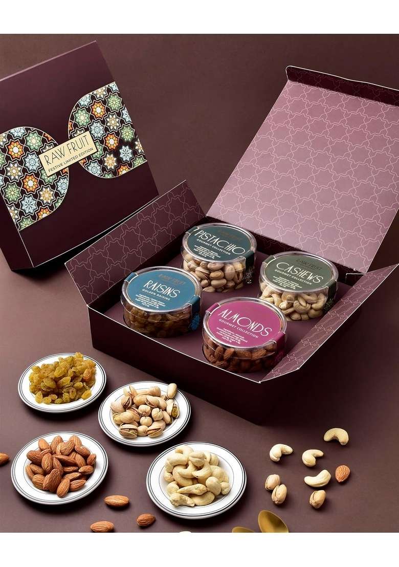 Hyperfoods Hyperfoods® Christmas Gift 495 Grams Dry Fruits Hamper Cashews Almonds Raisins Pistachios New Year Gifts Dryfruit Box Happy Combo Pack Dryfruits - Indya