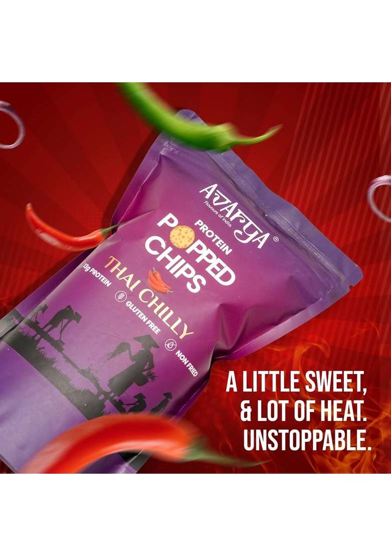 Avarya Flavours Of India Protein Popped Chips High Low Fat Snacks Not Fried Guilt Free Healthy For Fitness Diet Pack 2 Thai Chilly - Indya