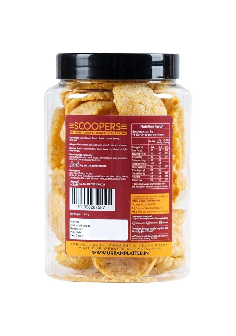Urban Platter Scoopers Original Indian 80G Crunchy Crisps Made With Popped Corn For Gluten Free Snacking - Indya