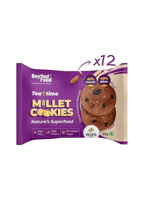 Beyond Food Protein Millet Sugar Free Cookies Pack Of 12 | Gluten No Added Healthy With Ragi Jowar Natural Ingredients Box Cocoa Crunch Almomd Biscuits For Adults