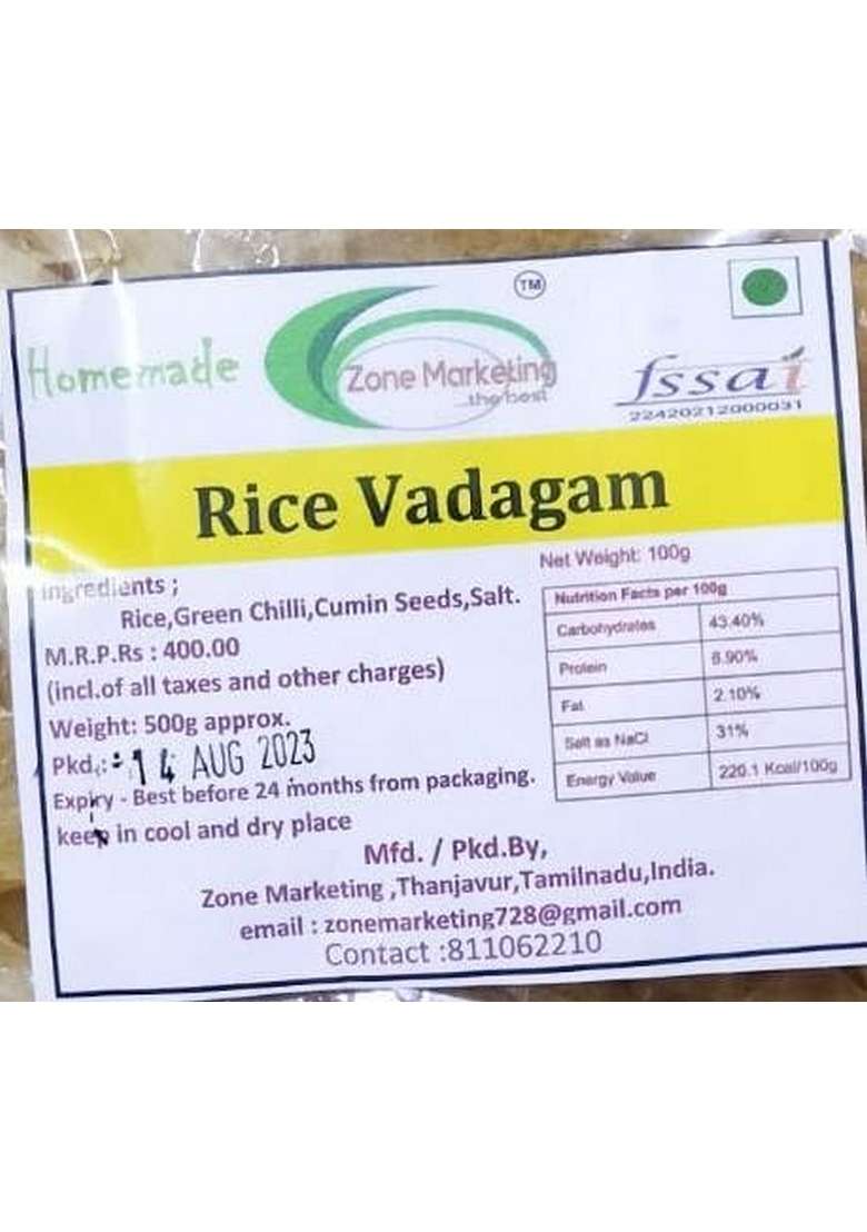 Zone Marketing Zm Arisi Vadagam Homemade 500G - Indya