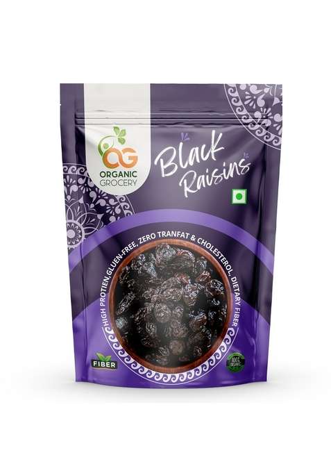 Organic Grocery Seedless Black Raisins 1Kg | Dried Kishmish Without Seeds Dry Grapes Kali Kismis Fruits Darakh 1 Kg Diwali Celebration Gift Pack Hamper