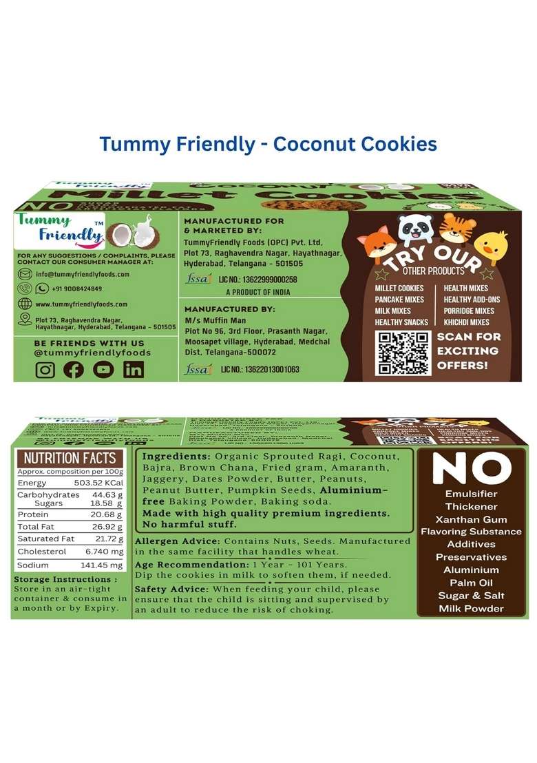 Tummy Friendly Tummyfriendly Foods Coconut Millet Cookies For Kids Adults Biscuits Ragi And Jaggery Healthy Snacks Babies 1 Year Old Nariyal Gift The Best 75G - Indya