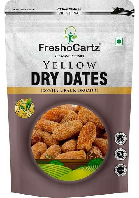 Freshocartz Premium Yellow Dry Dates | Peela Sukha Khajoor Pili Kharak Khajur Chuara Chuhara Dried 1Kg
