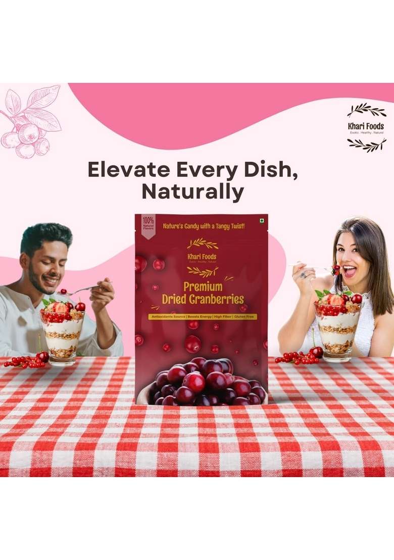 Khari Foods Dried Cranberries Dry Fruit Berries Rich In Antioxidants Energy Booster No Preservatives 100G - Indya