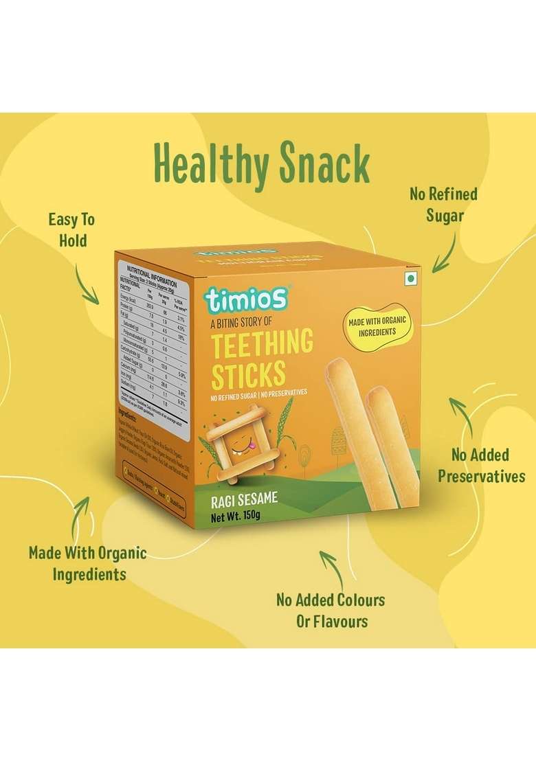Timios Organic Teething Sticks – Ragi Sesame 150G Nutritious Healthy Baby Snack Preservative Free Rich In Calcium Fiber Soothes Gums Supports Digestion - Indya