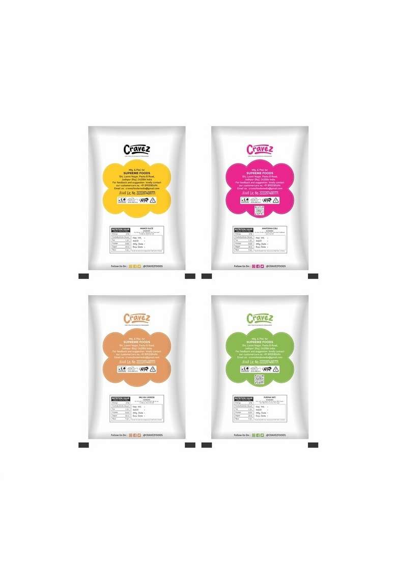 Cravez Digestive Churan Combo Mango Slice Anardana Goli Pudina Vati And Imli Ka Ladoo 100 G Each | After Meal Mouth Freshener Hygienically Zipper Pouch Packed 400Gm Pack Of 4 - Indya