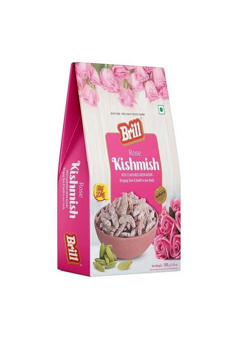 Brill Rose Flavored Green Raisins 200G |Rose Flavoured Kishmish | Healthy Snacks For Munching| Ready To Eat Party Sweet Snacks| Hygienically Prepared Packed| Dry Fruits Nuts